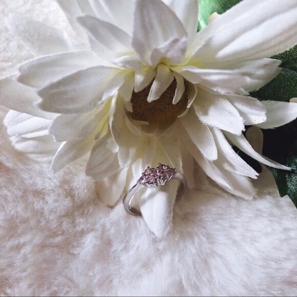 Sterling Silver Pink Floral Pinky Ring - Picture 8 of 11